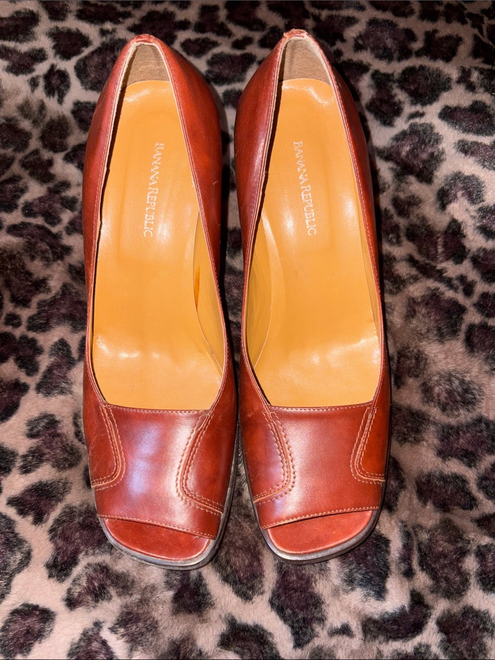 Banana Republic Brown Leather Peep-Toe Heels